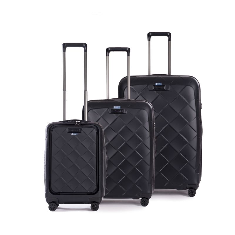 Leather&amp;More - 3-piece suitcase set (S with front pocket, M, L) - Matt black