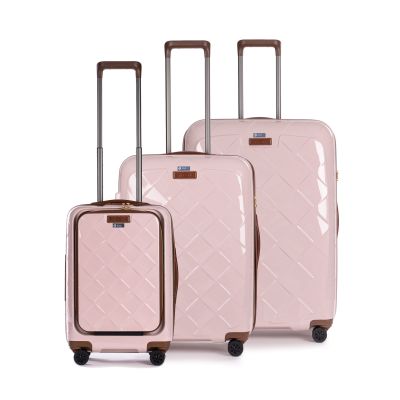 Leather&amp;More - 3-piece suitcase set (S with front pocket, M, L) - Matt black - Rose [21]